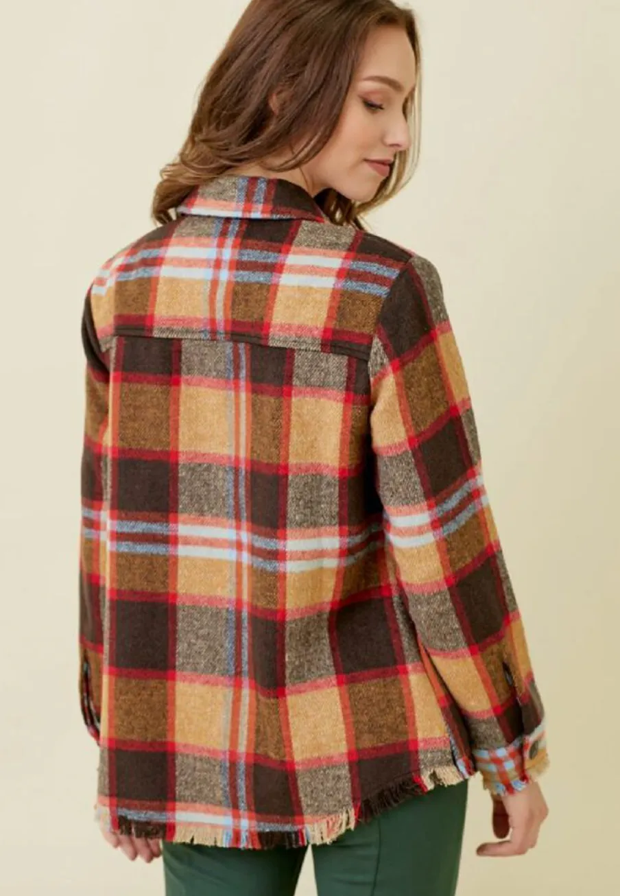 Myst Plaid Shacket w/Fringe