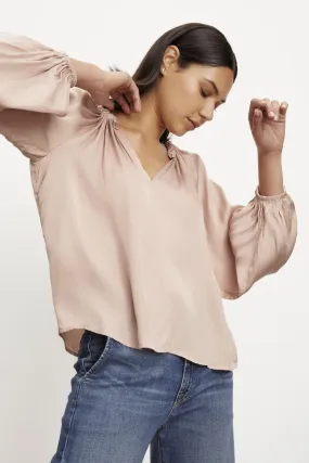 NORIA SATIN PEASANT TOP