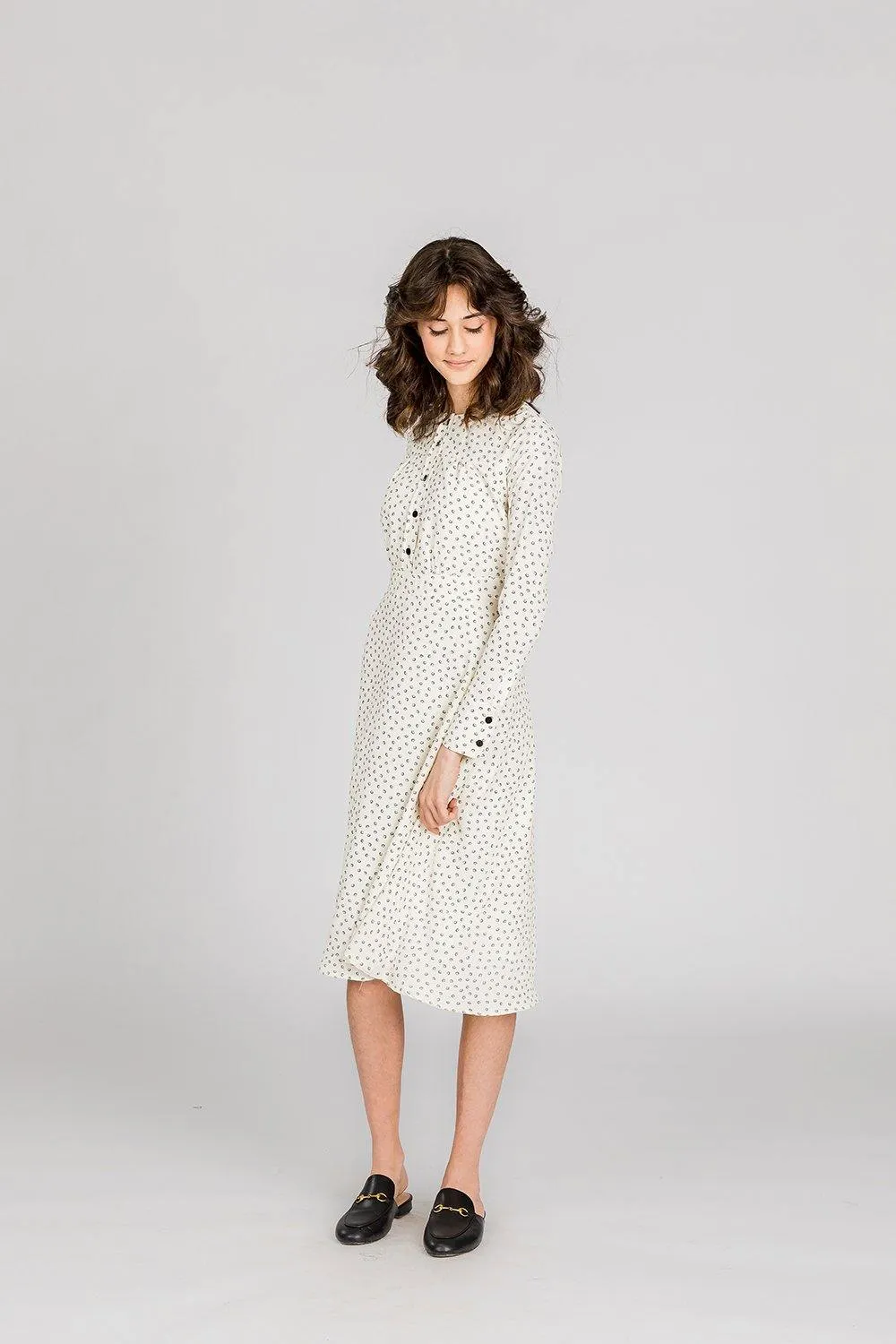 Note Button Front Print Dress