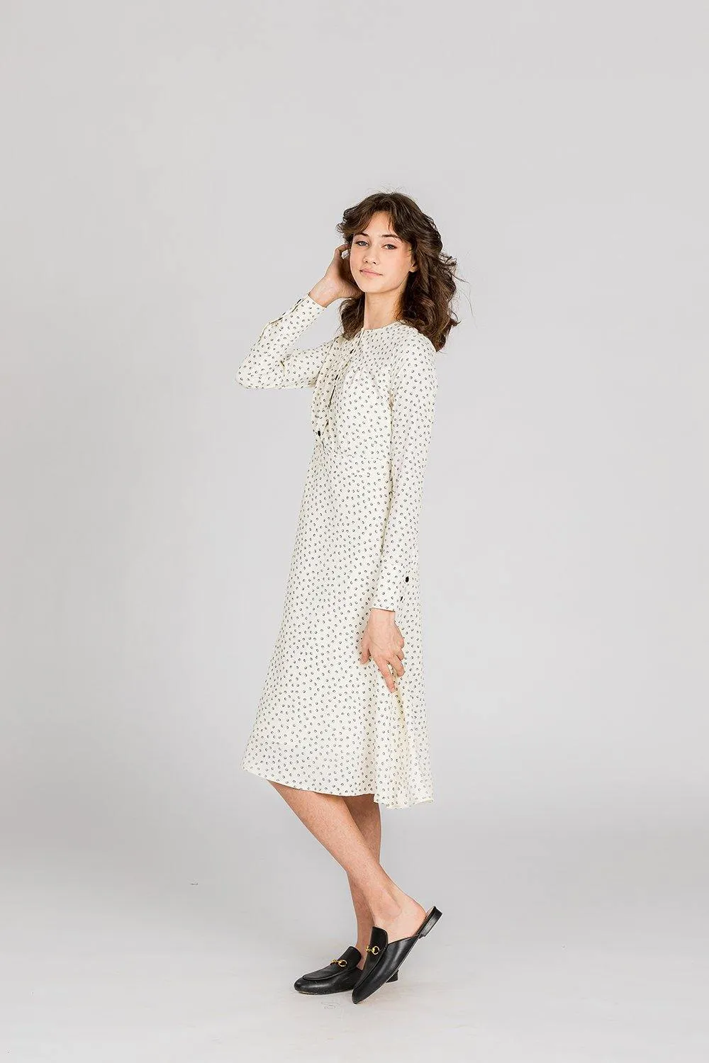 Note Button Front Print Dress