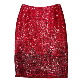 Oscar de la Renta Red / Black Sequined Wool Skirt