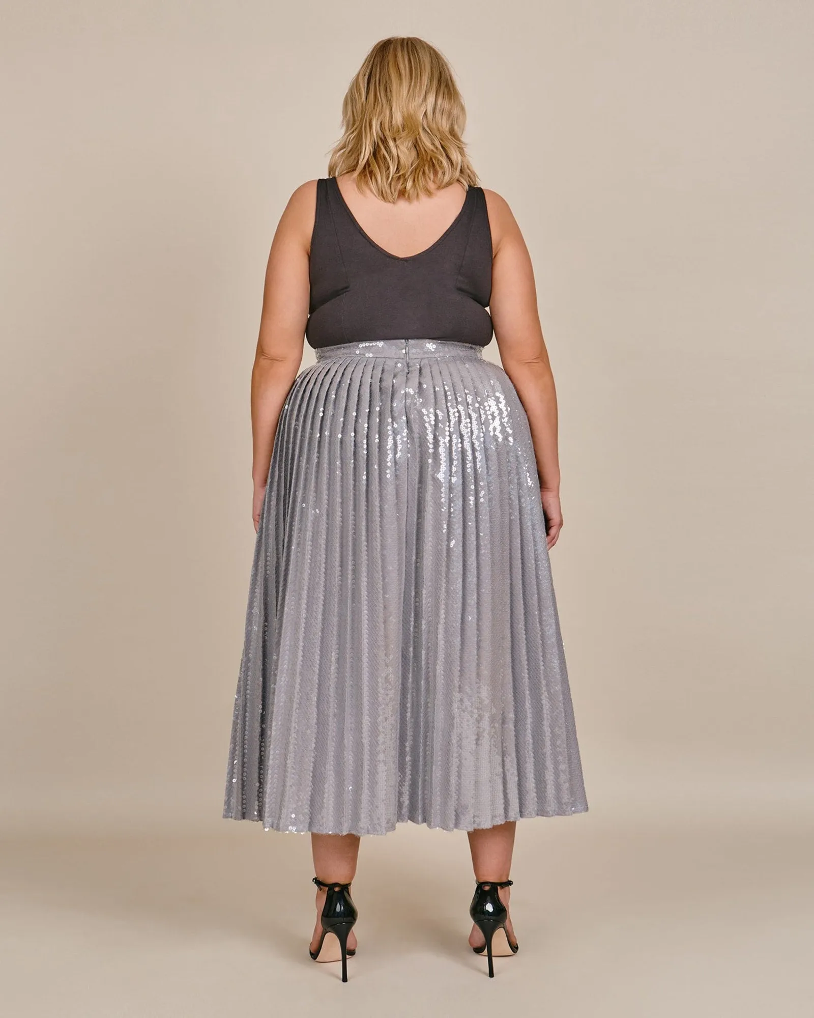 Pailette Pleated Skirt | Grey