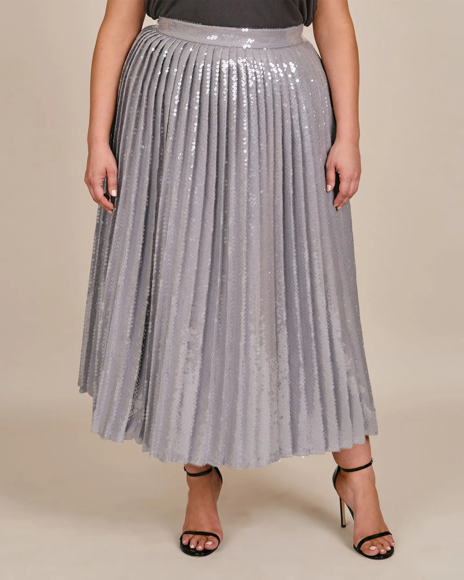 Pailette Pleated Skirt | Grey