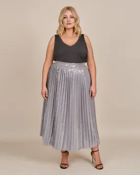 Pailette Pleated Skirt | Grey