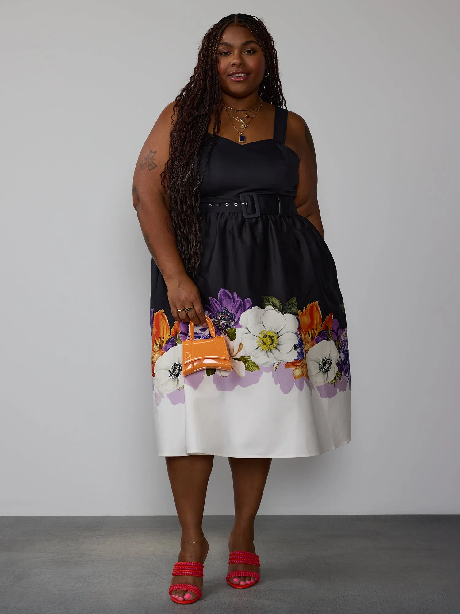 Plus Placed Floral Belted Midi Dress