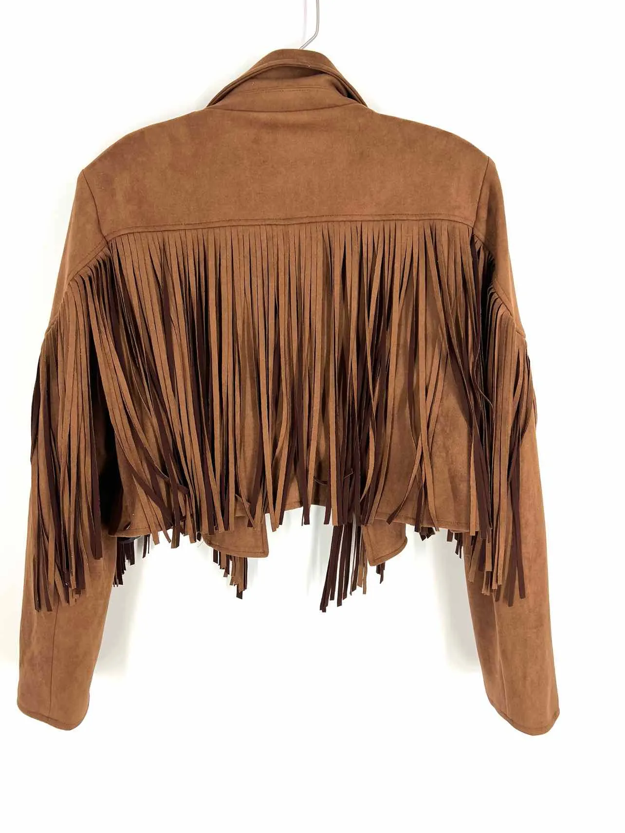 Saints & Hearts Size M Brown Fringe Faux Suede Jackets Jacket