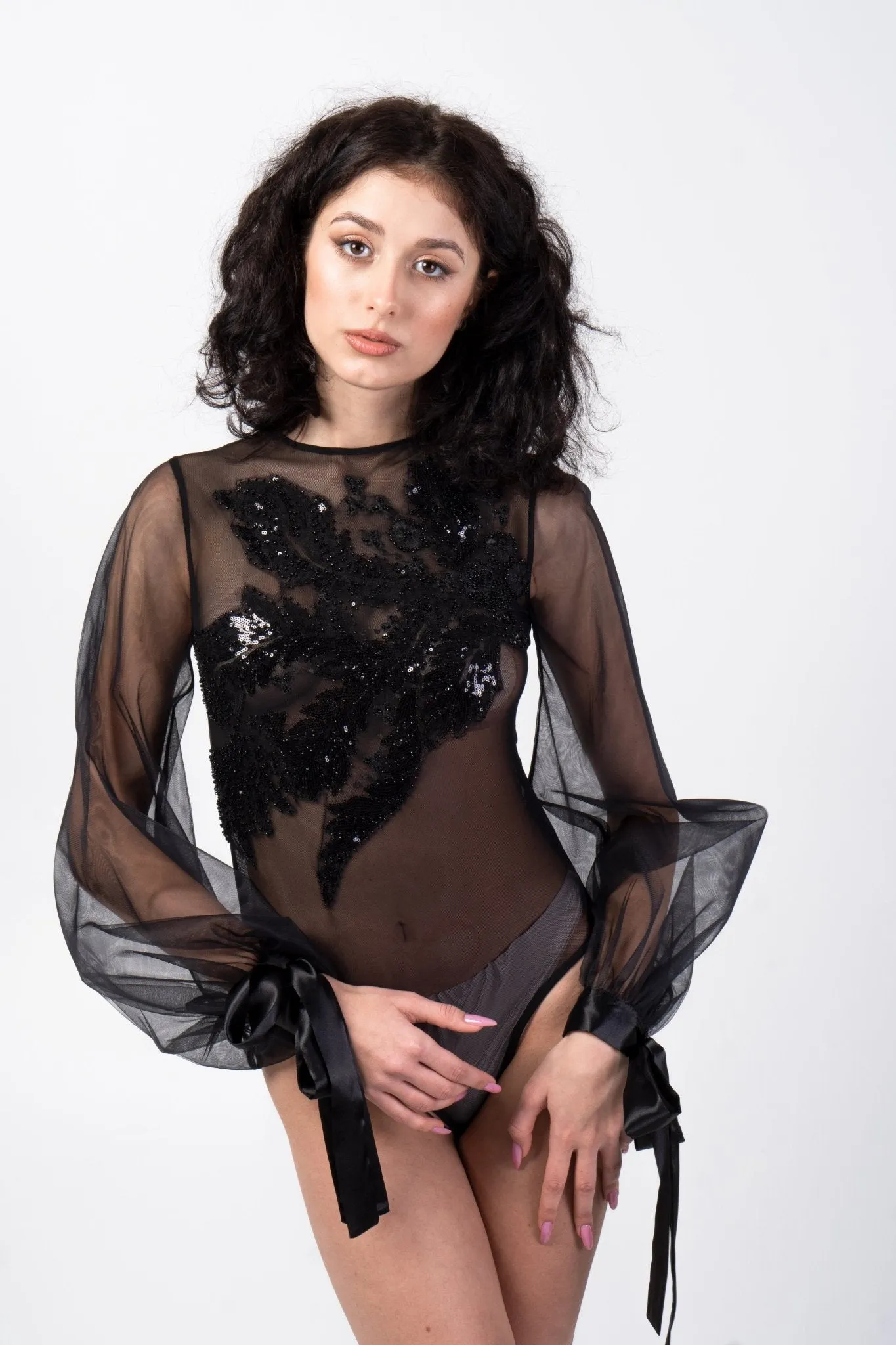 Sequinned Sexy Bodysuit Long Sleeve