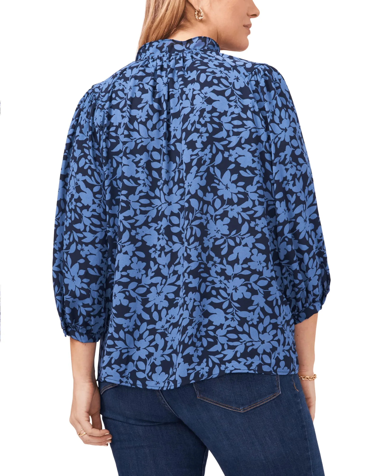 Shadow Bouquet Flutter Sleeve Blouse | VINTAGE BLUE