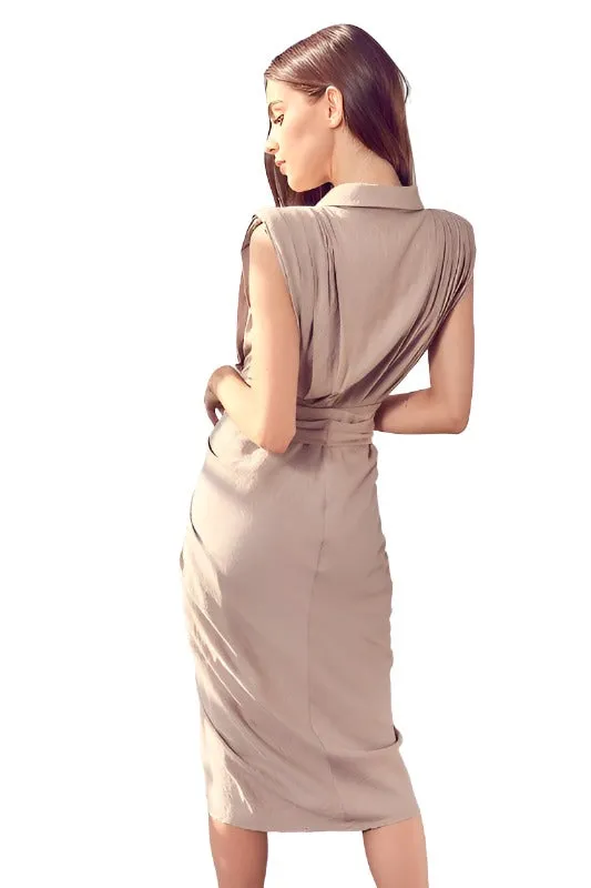 Sleeveless Button Front Tie Dress