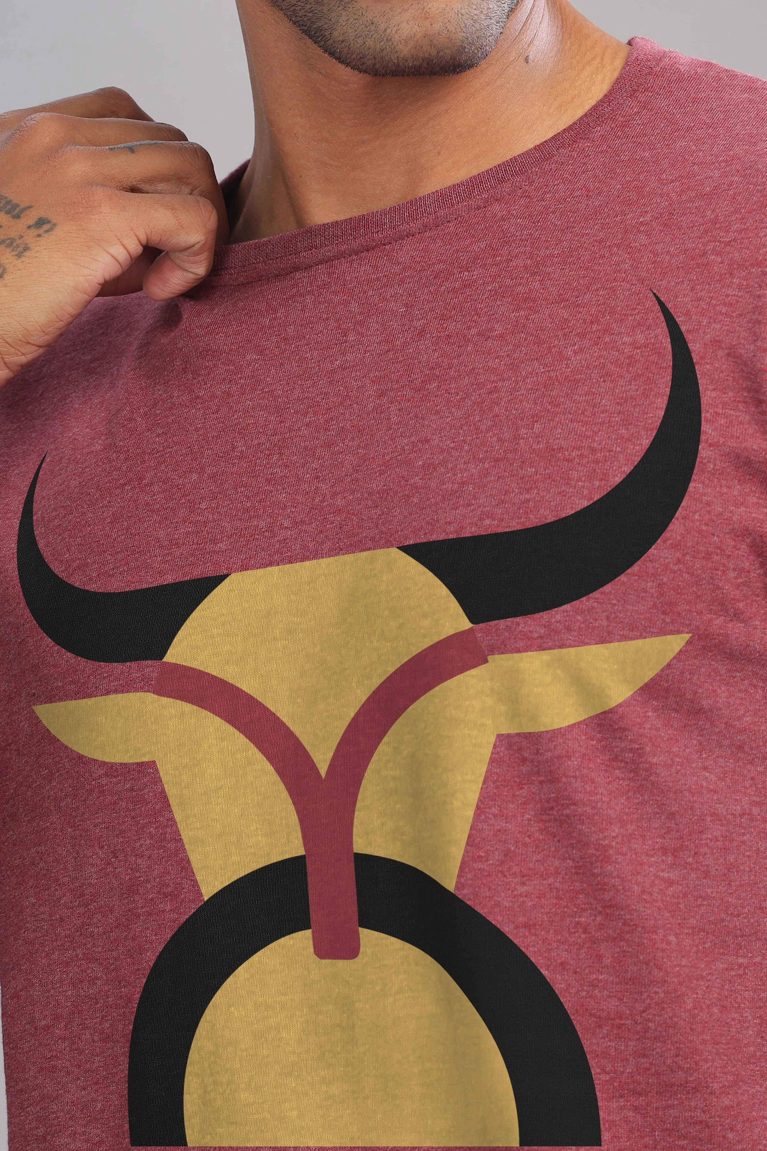 Trendy Taurus Maroon Half Sleeve Printed Round Neck T-Shirt