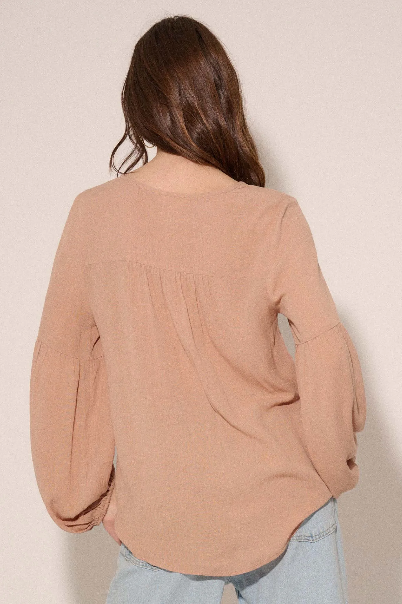 True Nature Balloon-Sleeve Pocket Peasant Top