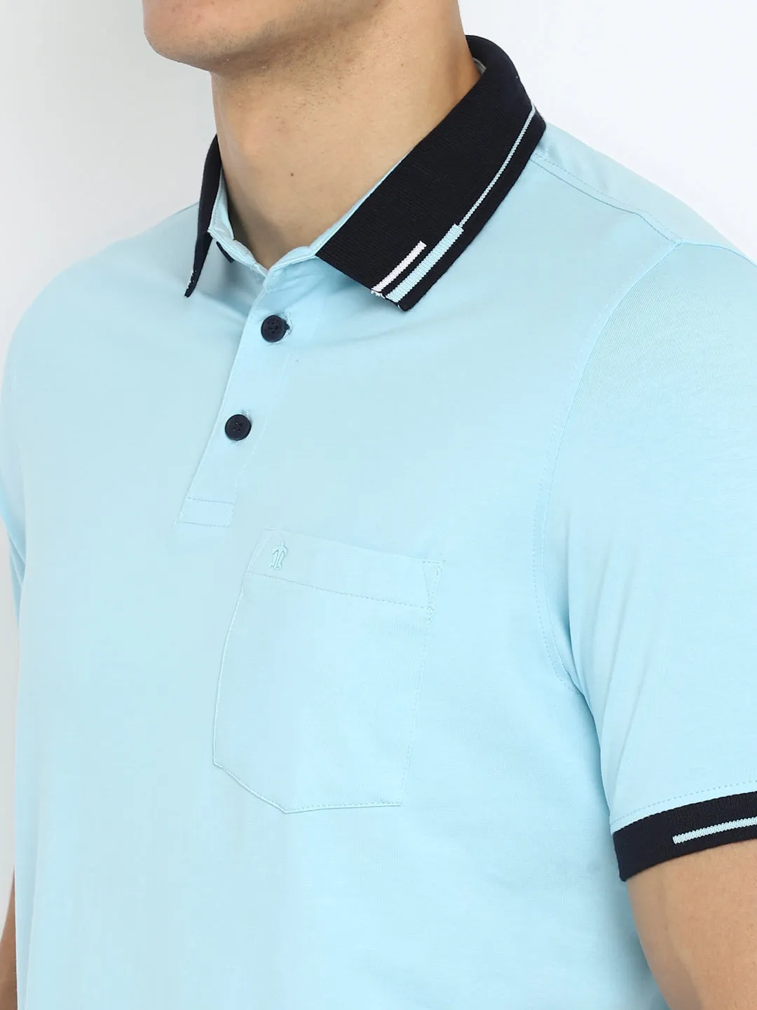 Turtle Men Light Blue Solid Polo Neck T-Shirts