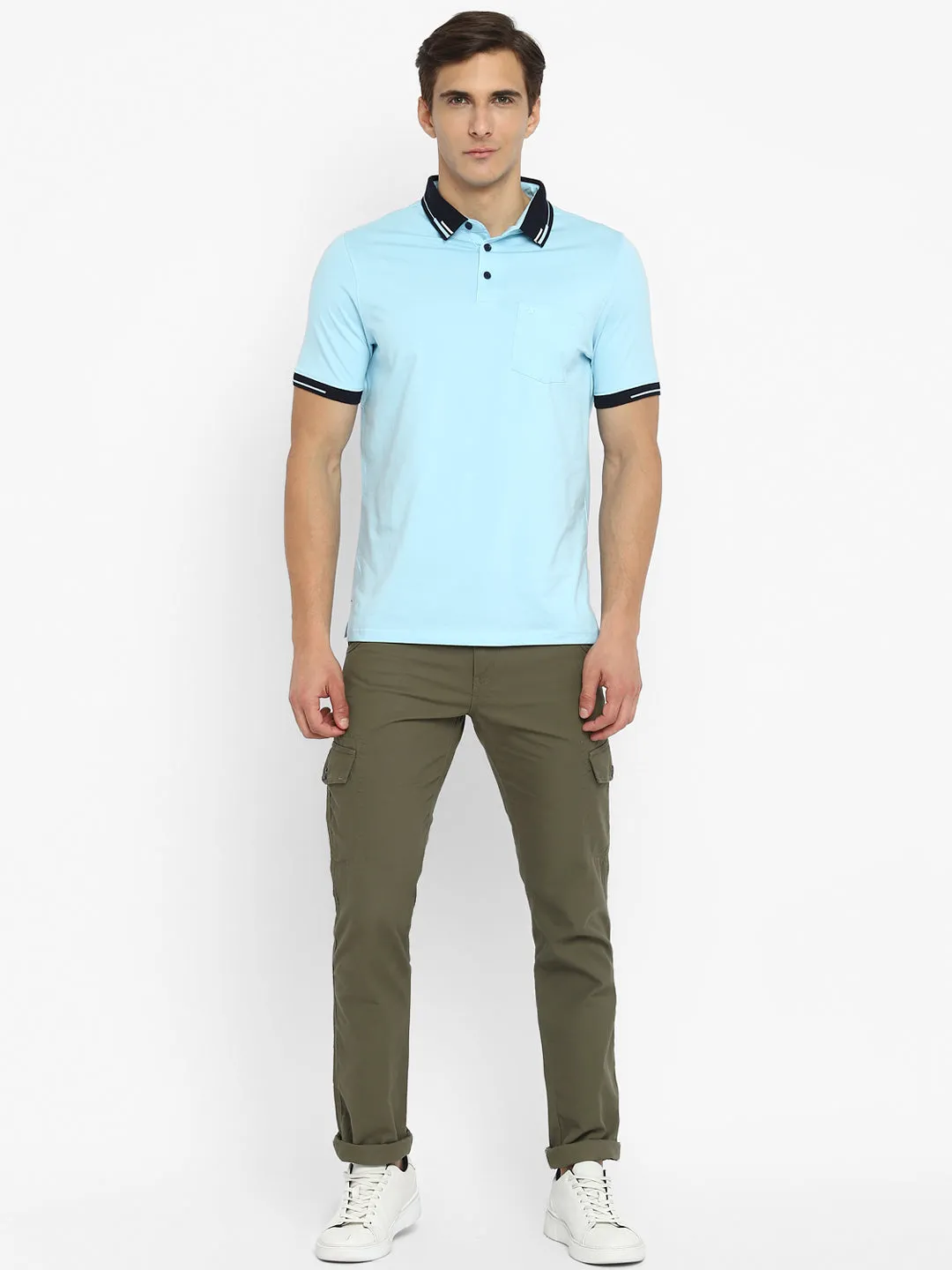 Turtle Men Light Blue Solid Polo Neck T-Shirts