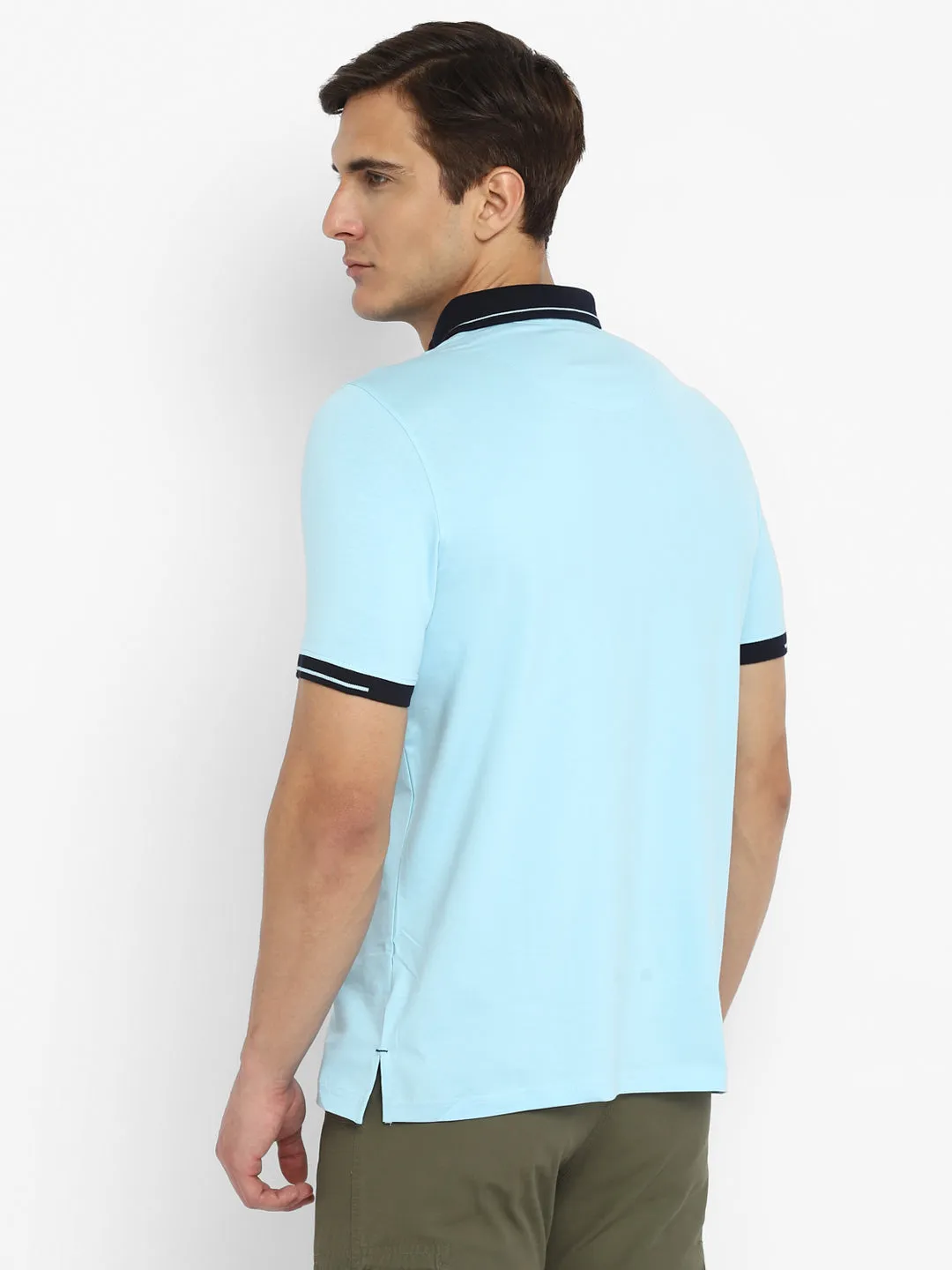 Turtle Men Light Blue Solid Polo Neck T-Shirts