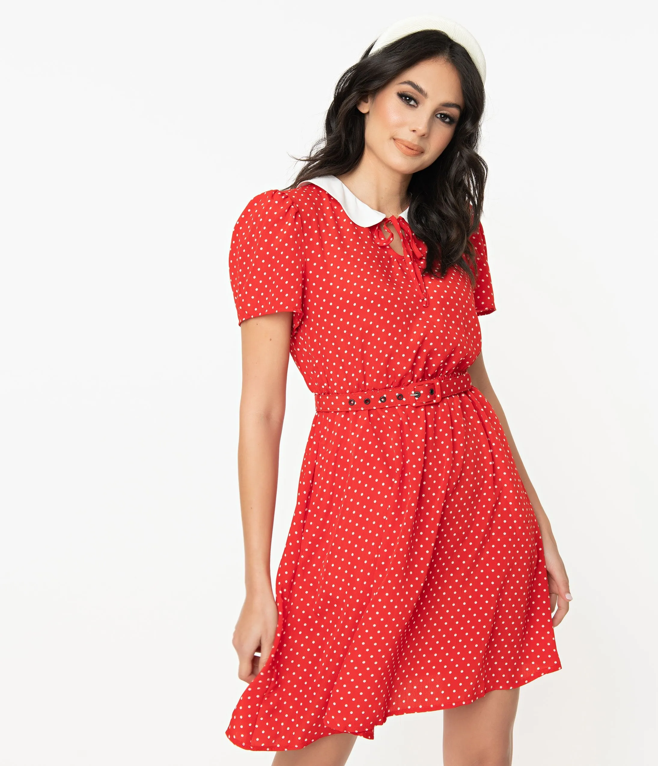 Unique Vintage Red & White Pin Dot Isla Flare Dress