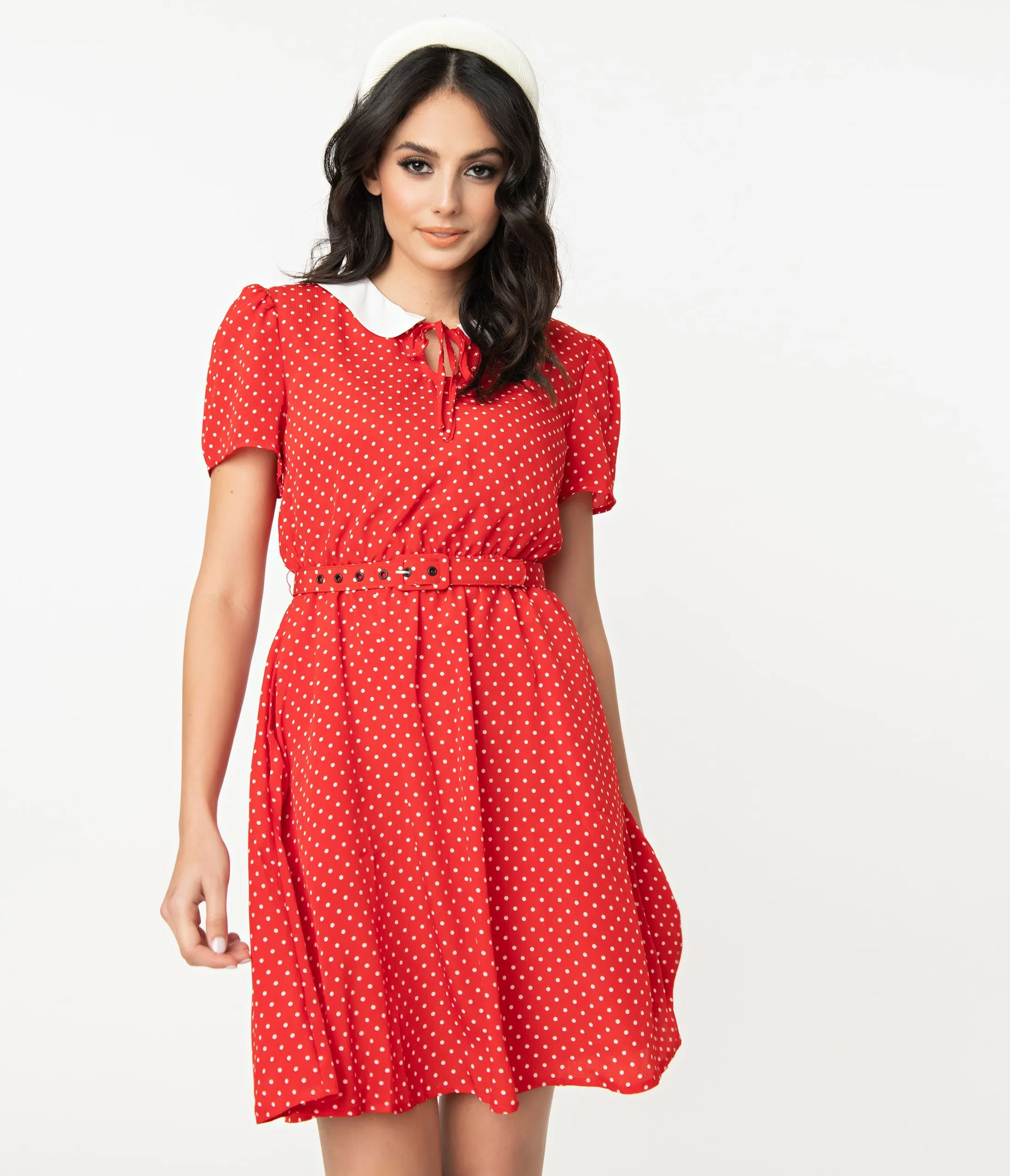 Unique Vintage Red & White Pin Dot Isla Flare Dress