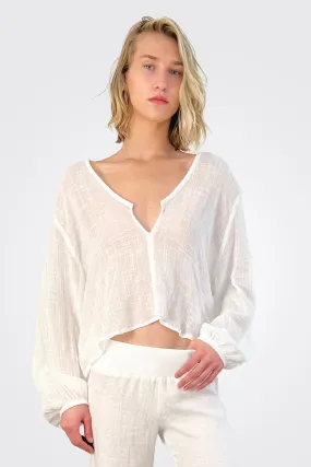 V Neck Modern Peasant Blouse - Cloud