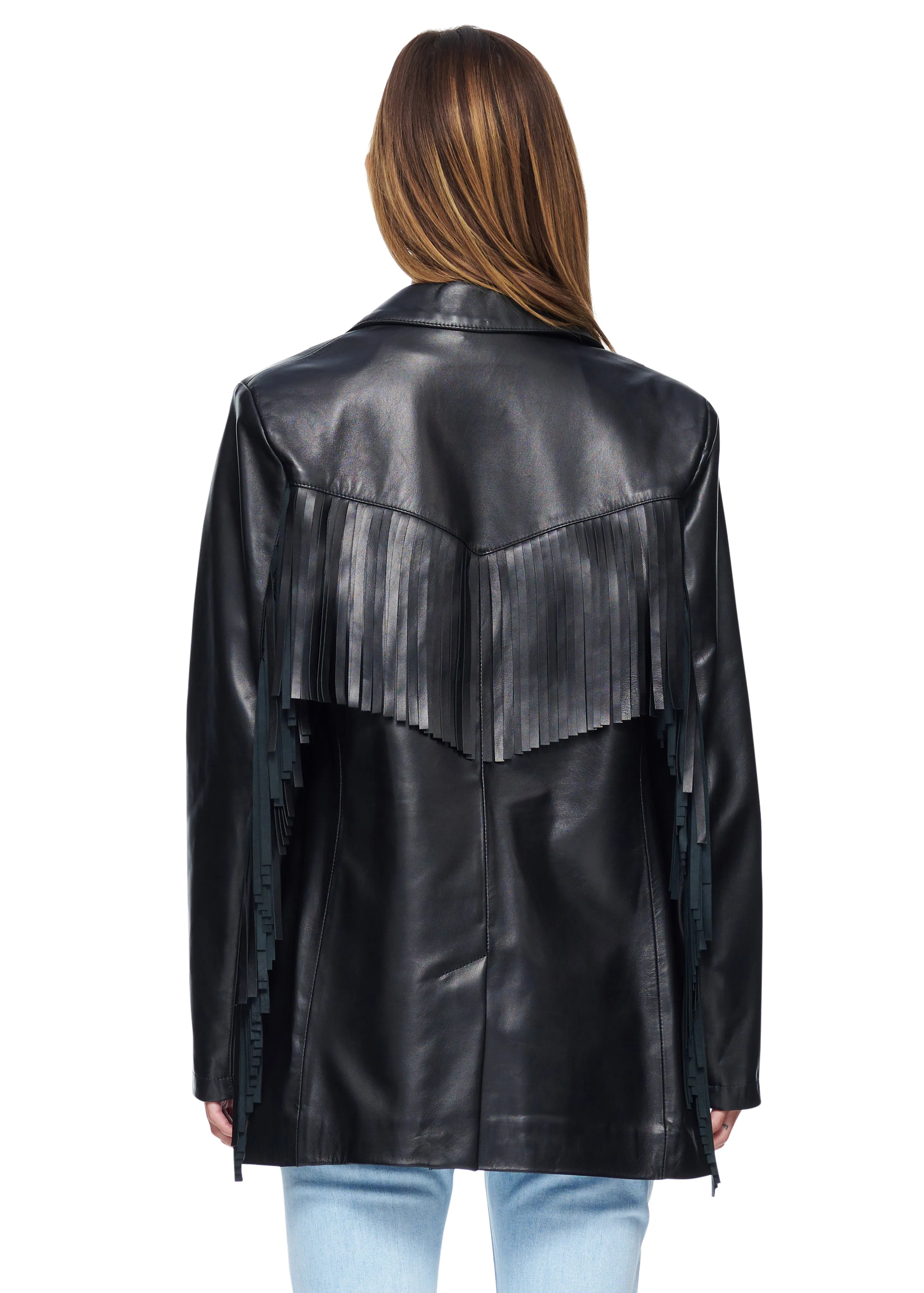 Washington Dee Cee Genuine Leather Fringed Blazer