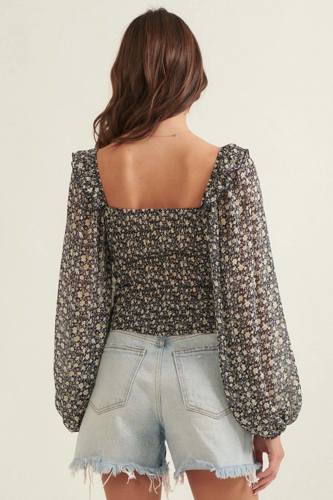 Whisper My Name Ruched Floral Peasant Top