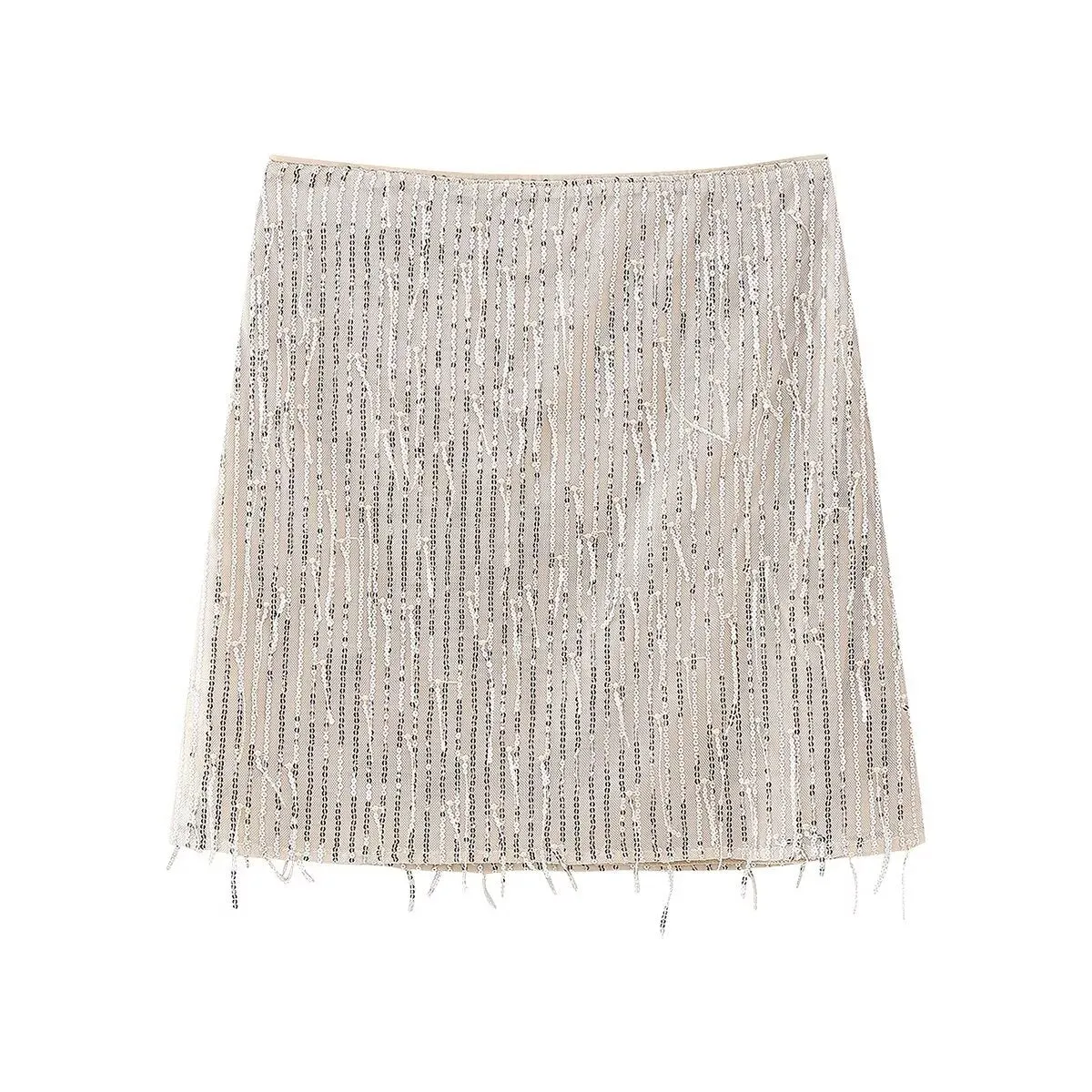 Winter Women Clothing Fashionable All Match Sequined Tassel Half Length Mini Skirt