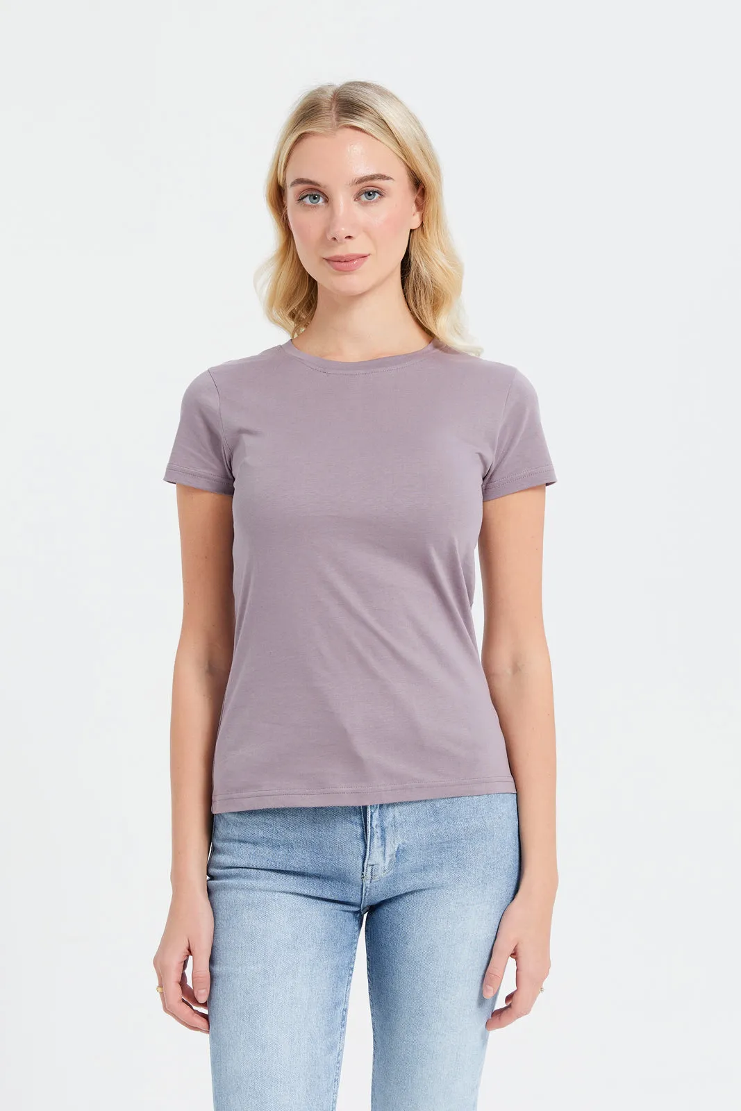 Women Mauve Short Sleeve Crew Neck T-Shirt