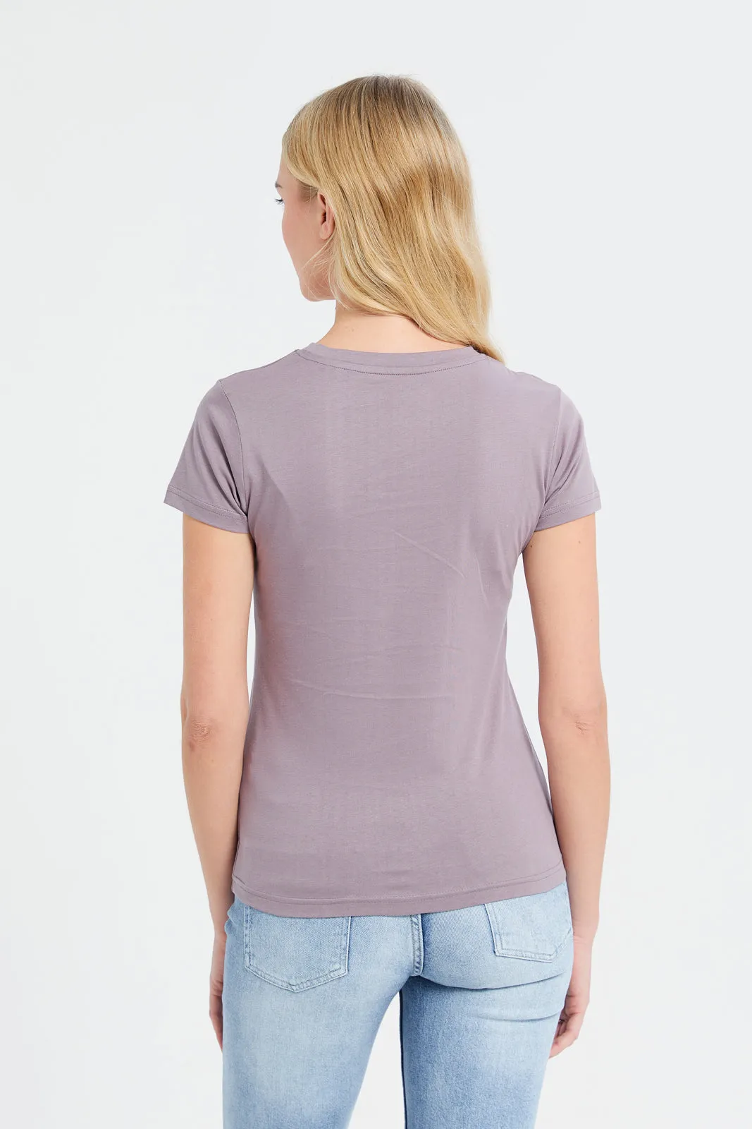 Women Mauve Short Sleeve Crew Neck T-Shirt