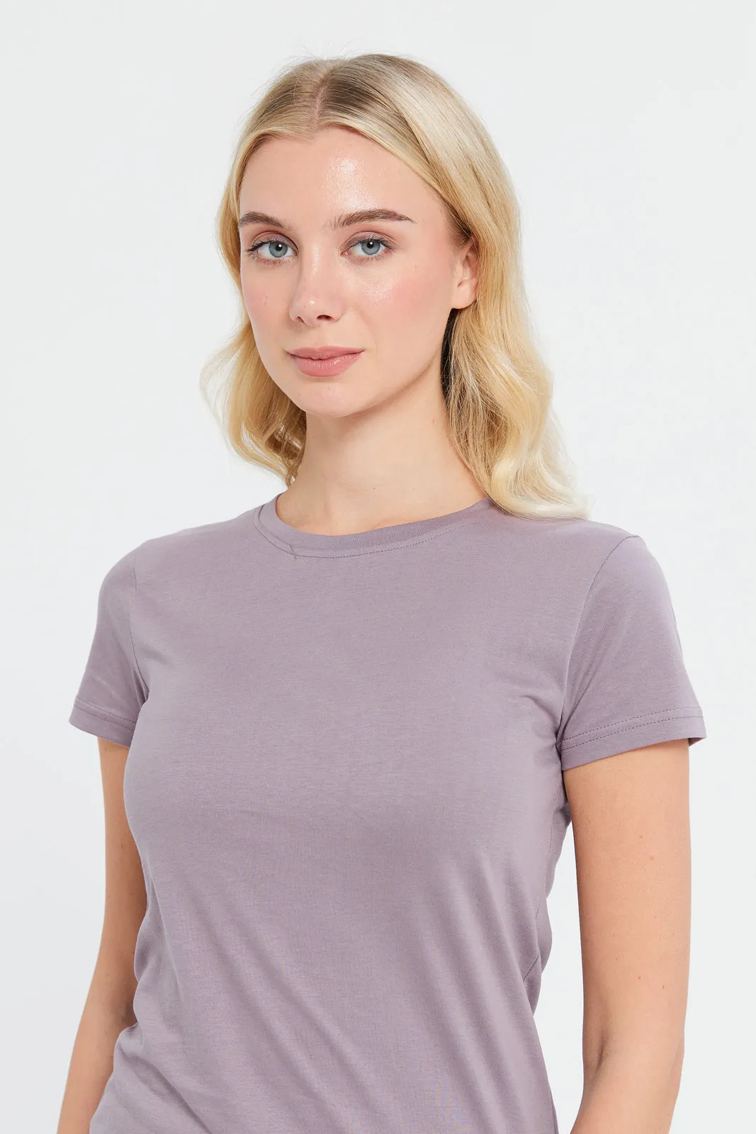 Women Mauve Short Sleeve Crew Neck T-Shirt