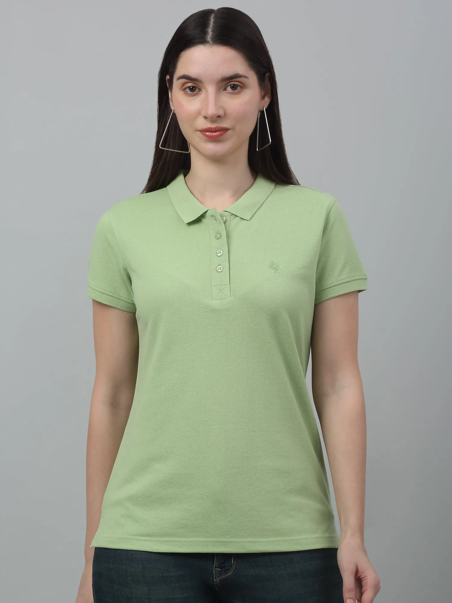 Women's Casual Regular Short Sleeve MintGreen Polo neck  T-Shirt