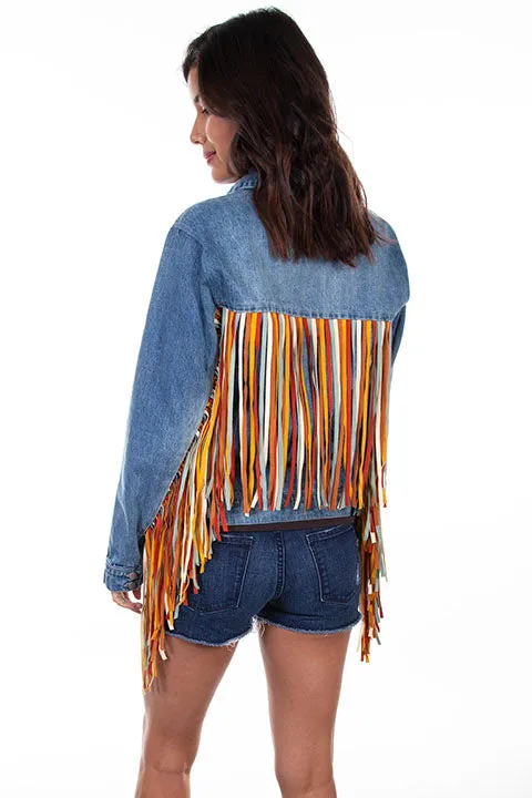 Women's Honey Creek Jacket Collection: Denim Multi-Color Fringe