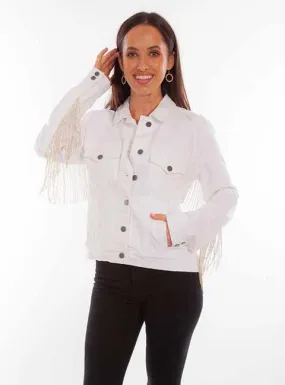 Women's Honey Creek Jacket Collection: White Denim Rhinestone Fringe